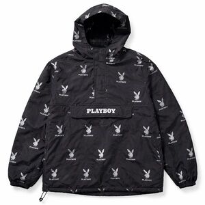 PLAYBOY PacSun Bunny Logo Windbreaker Anorak Jacket Y2K Black M